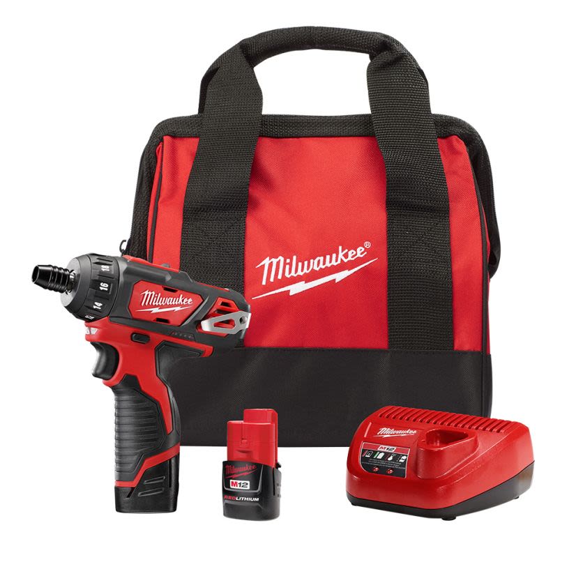 Milwaukee M12 2406-22 Compact Cordless Screwdriver Kit, 1/4 in Chuck, 12 V DC, 275 in-lb Torque, Li-Ion Battery